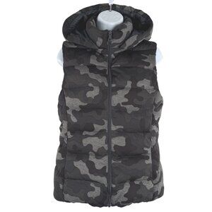 Uniqlo Puffer Down Vest Womens Medium Camo Hooded Full Zip Outdoor CJ-2105‎
